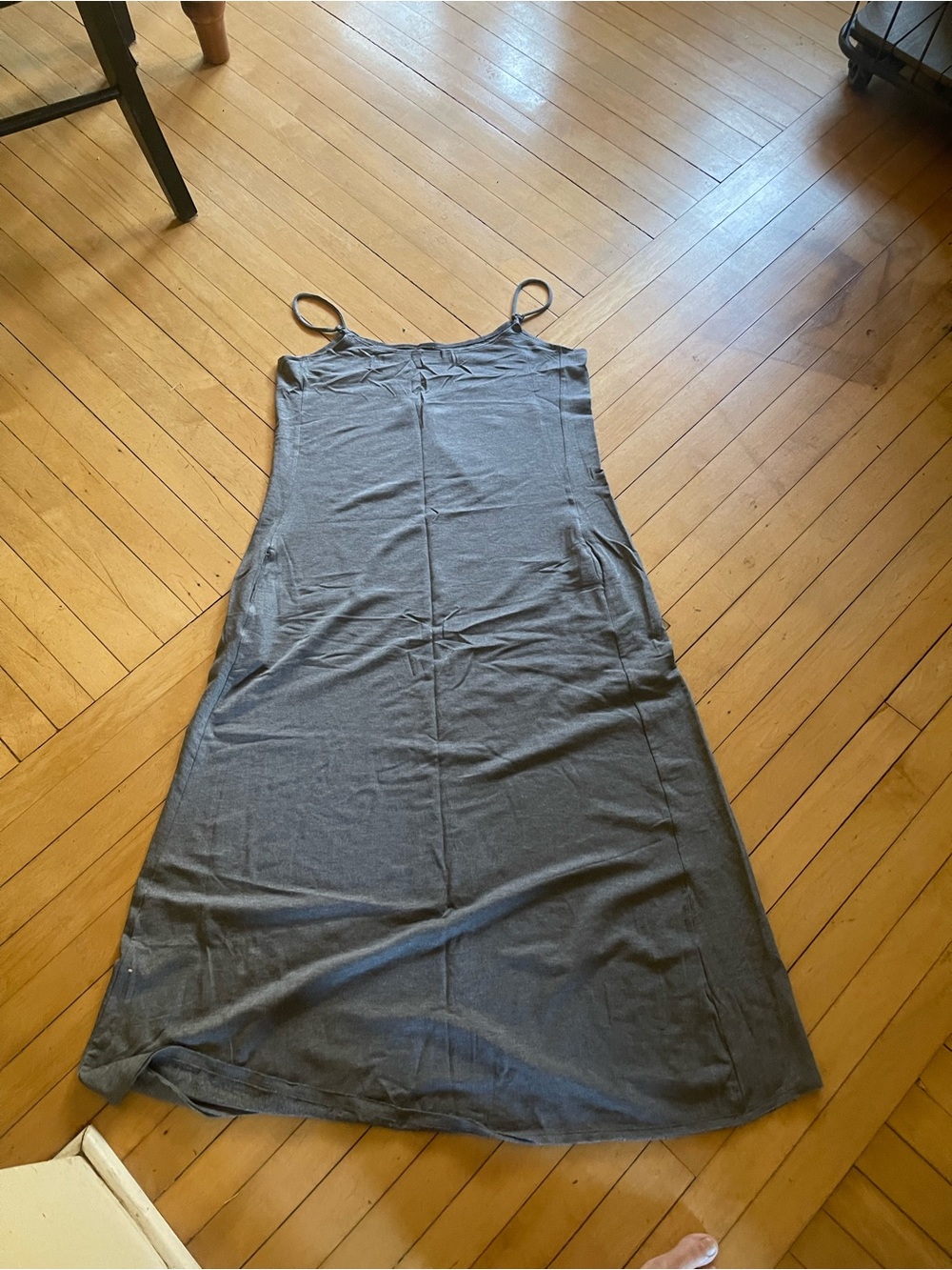 Sleek Charcoal Maxi Slip Dress with Spaghetti Straps